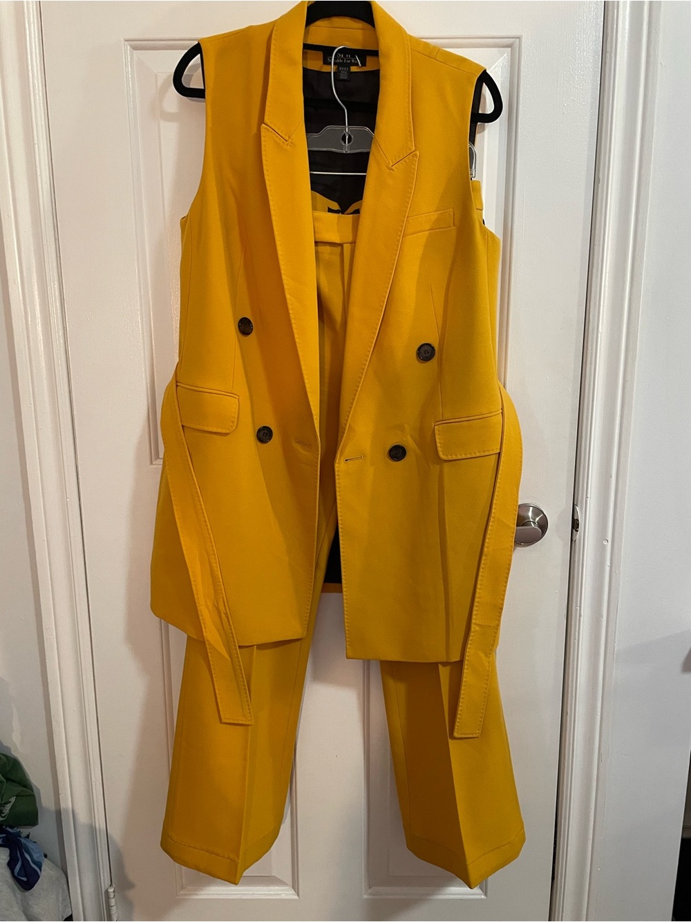 Double-Breasted Long Vest & Pantsuit and in Mustard Yellow